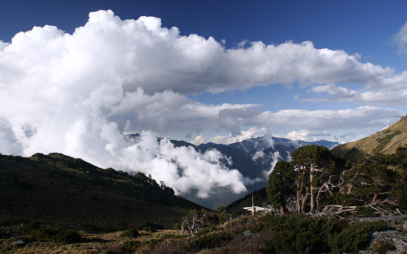 Mountain Landscape with Clouds — Blue, Dramatic