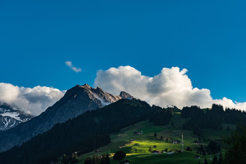 Mountain Landscape with Clouds — Blue, Serene