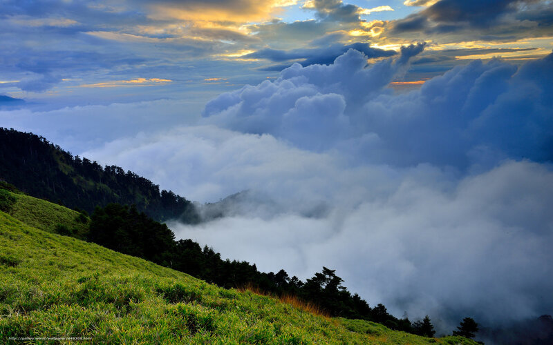 Mountain Landscape with Clouds — Green, Dramatic