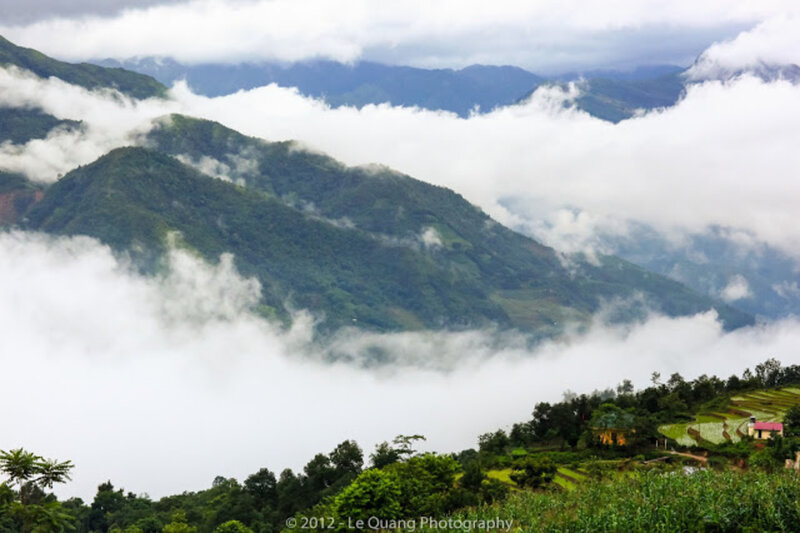 Mountain Landscape with Clouds — Green, Serene