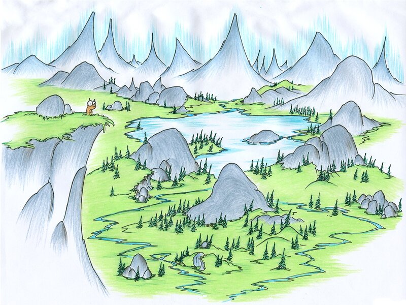 mountain landscape with creature