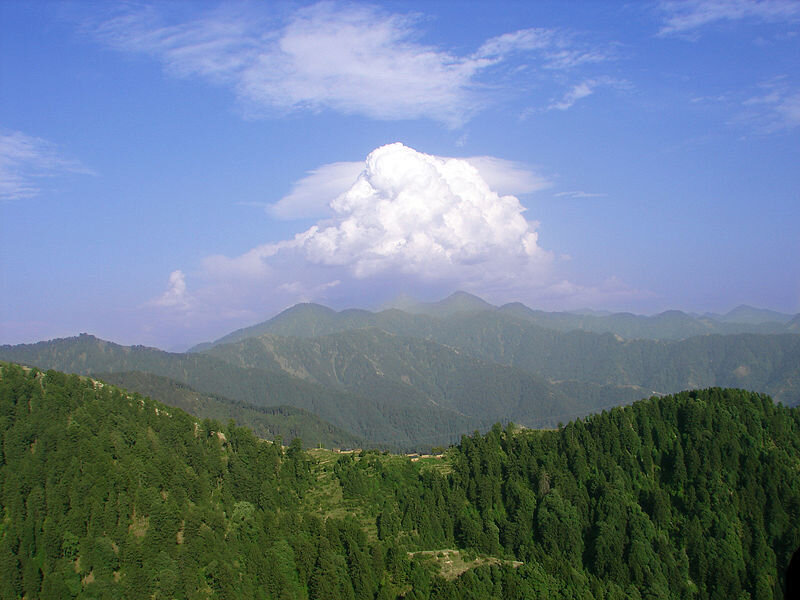 Mountain landscape with cumulus cloud