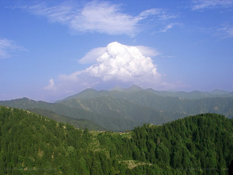 Mountain landscape with cumulus cloud