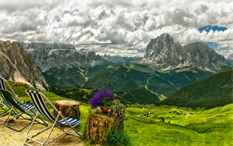 Mountain Landscape with Deck Chairs