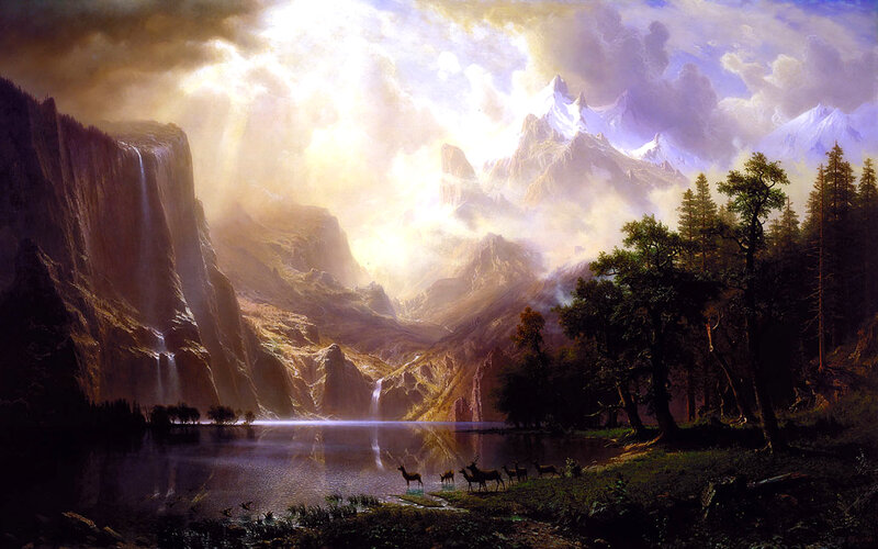 Mountain landscape with deer