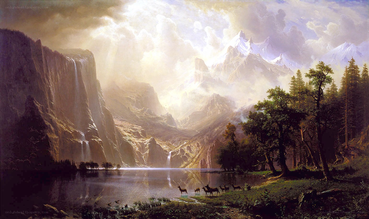 Mountain landscape with deer