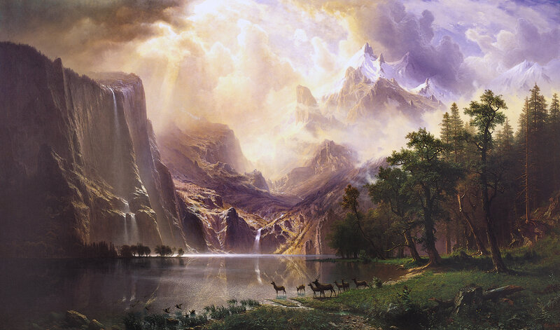 Mountain landscape with deer
