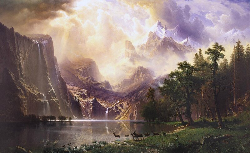 Mountain landscape with deer