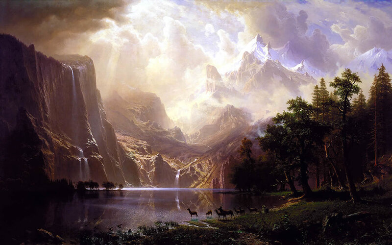 Mountain landscape with deer
