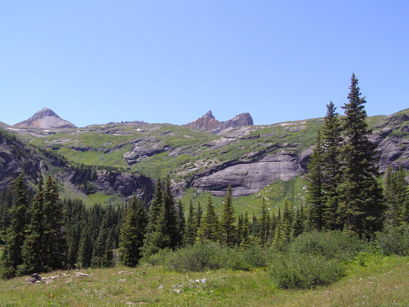 mountain landscape with evergreens