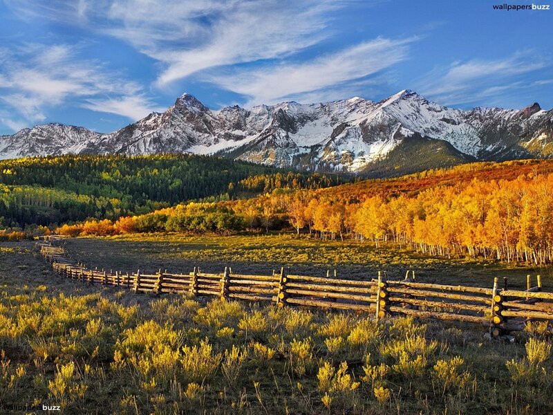 Mountain Landscape with Fence — Blue, Serene
