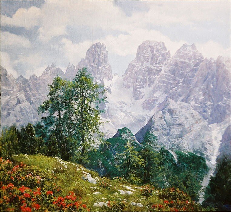 Mountain landscape with flowers