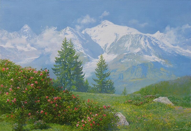 Mountain landscape with flowers