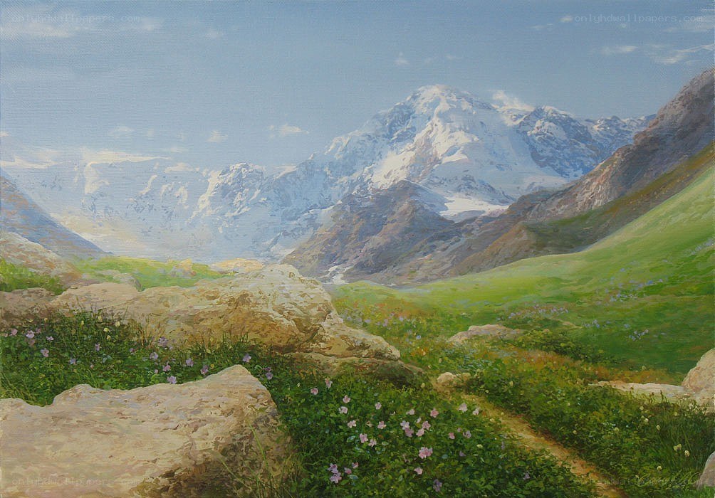 Mountain landscape with flowers
