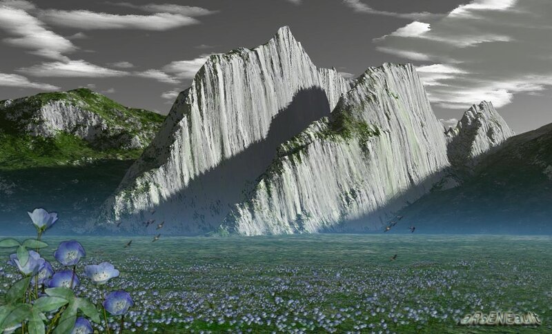 mountain landscape with flowers