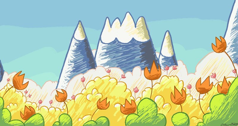 Mountain Landscape with Flowers — Blue