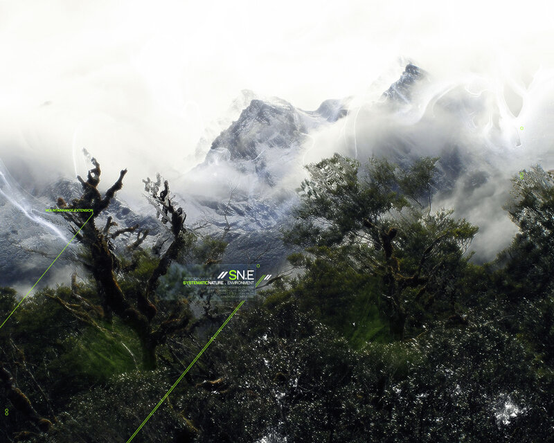 Mountain landscape with fog and trees