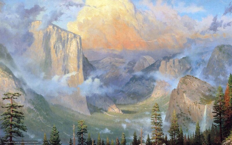 Mountain Landscape with Fog — Blue, Dramatic