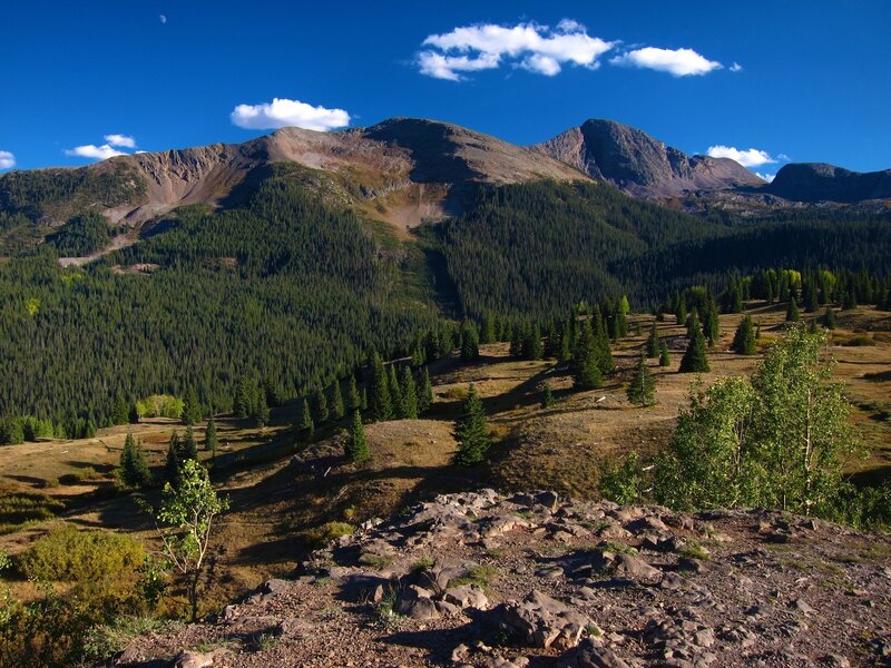 Mountain landscape with forest and sky