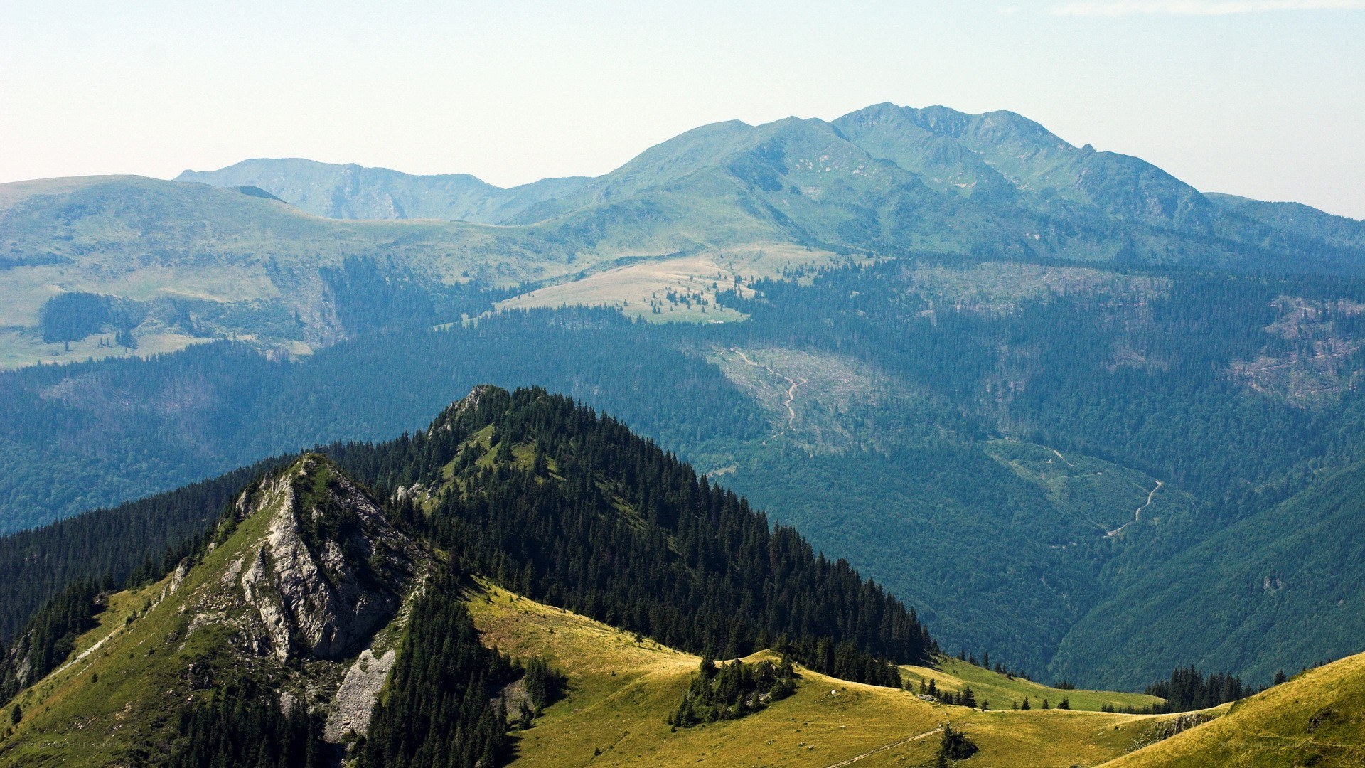 Mountain landscape with forested hills