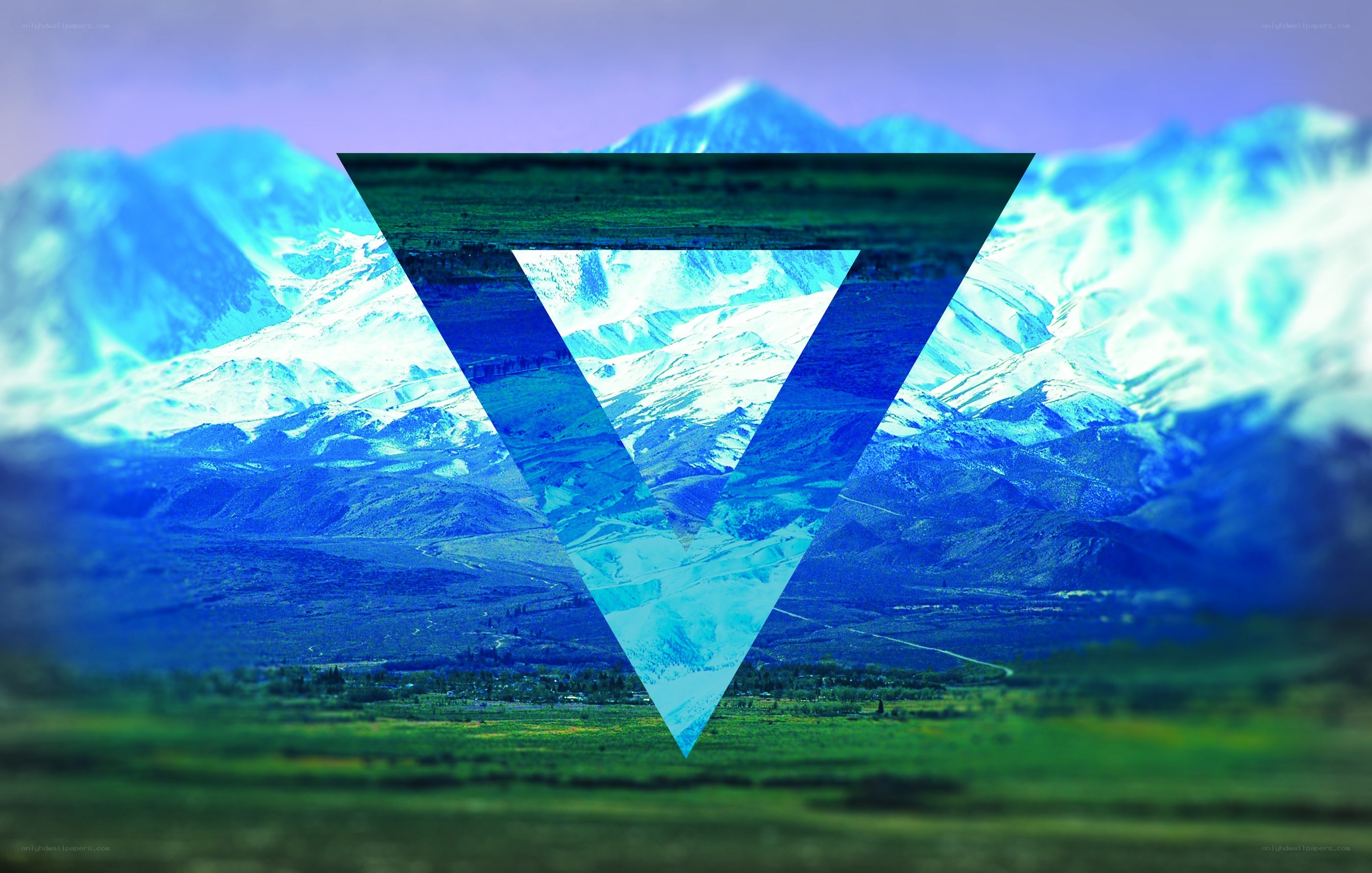 mountain landscape with geometric overlay