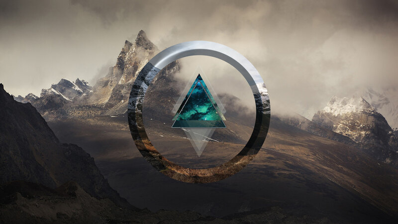 Mountain Landscape with Geometric Overlay — Gray