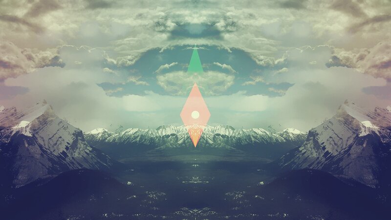 mountain landscape with geometric shapes