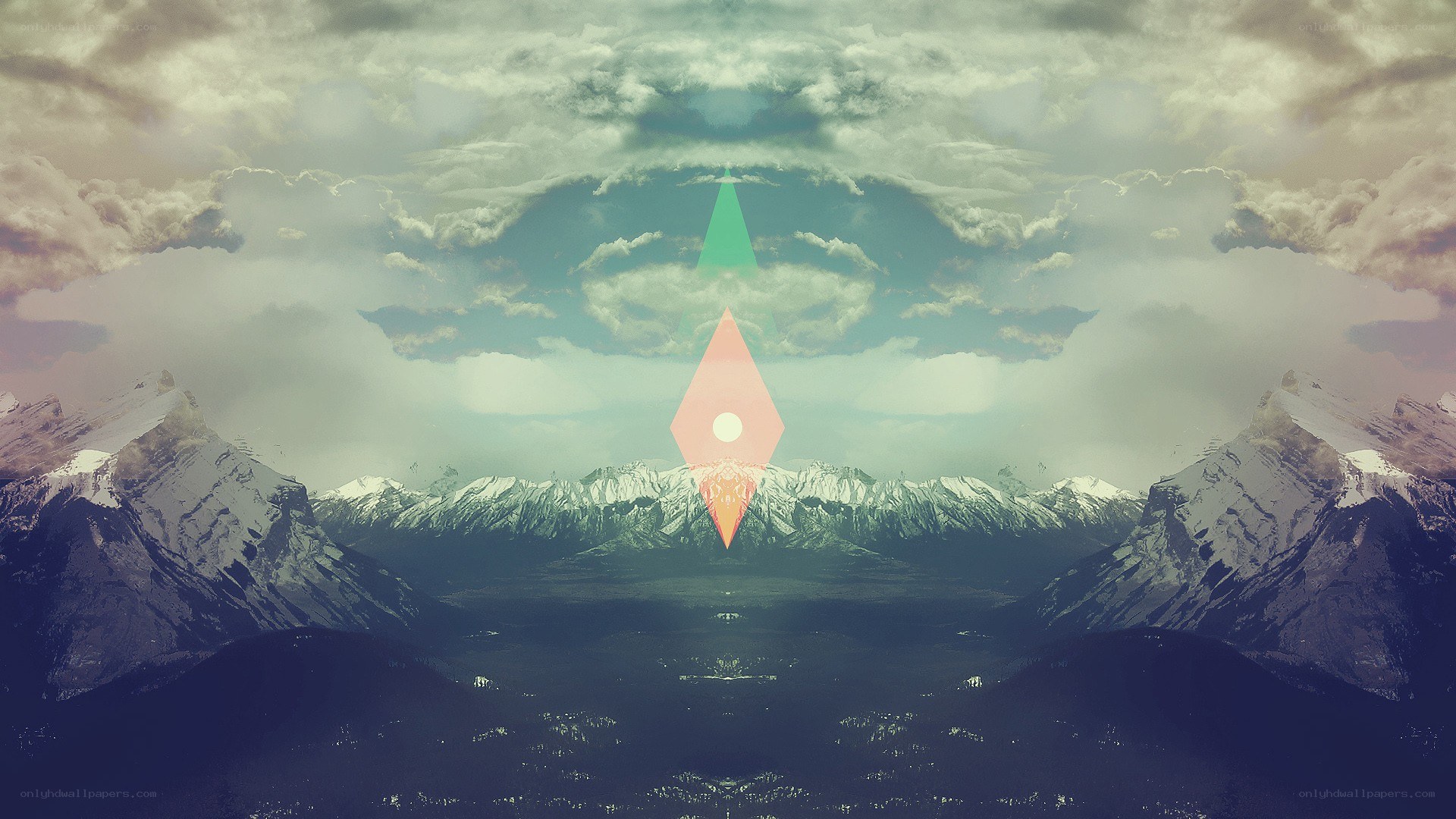 mountain landscape with geometric shapes