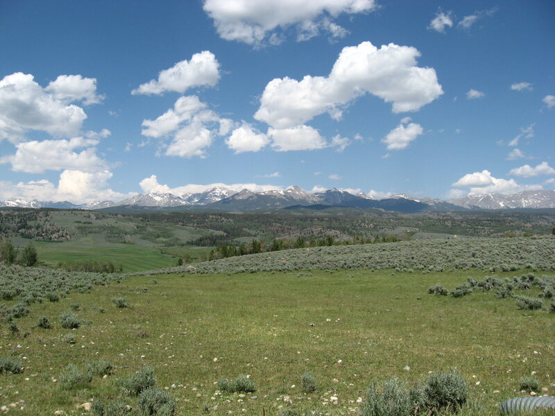 mountain landscape with green fields