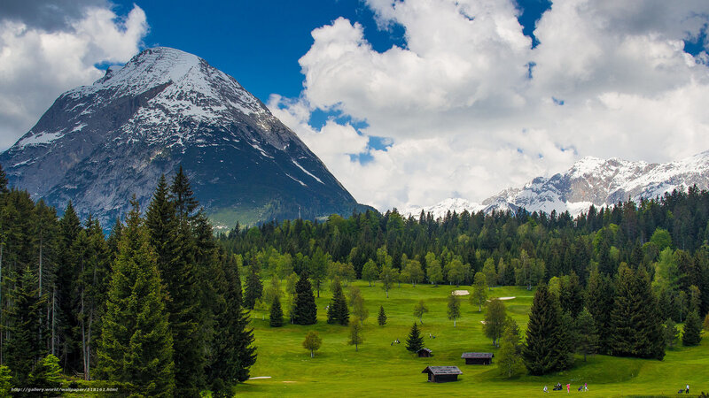 Mountain landscape with green meadow