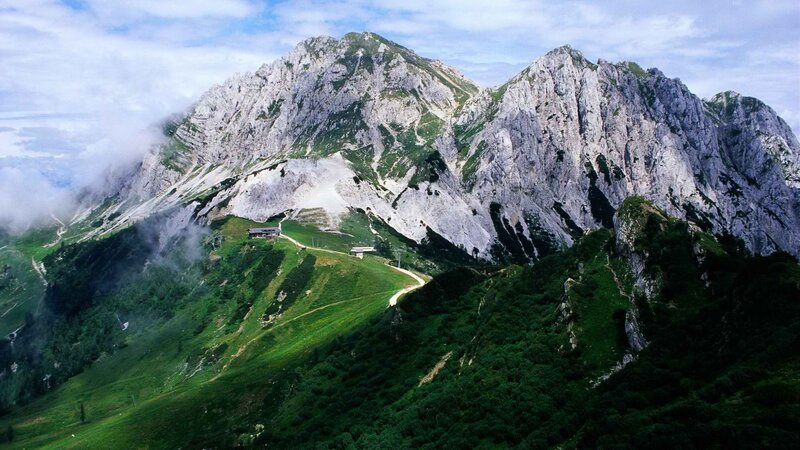 mountain landscape with green slopes