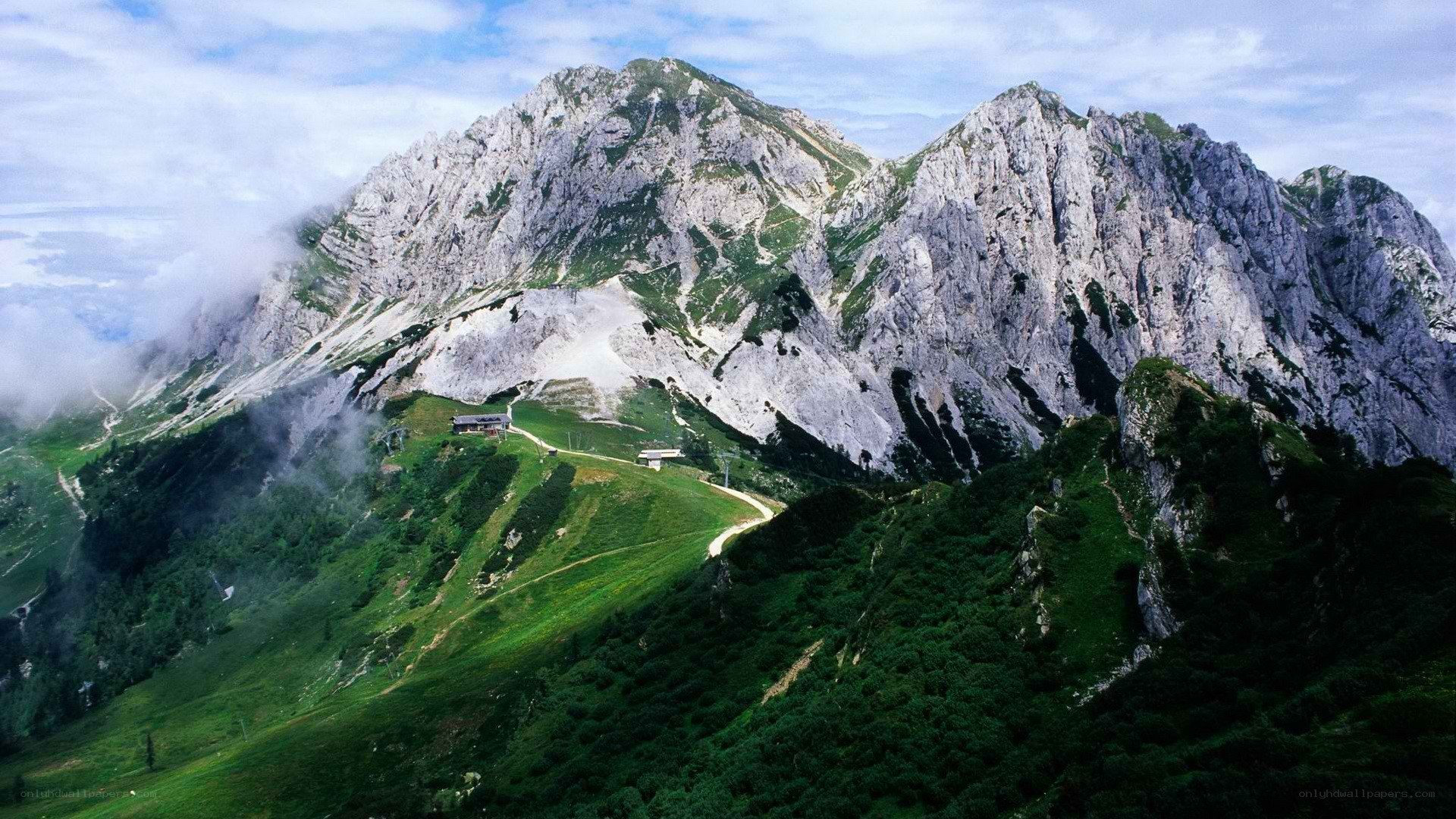 mountain landscape with green slopes