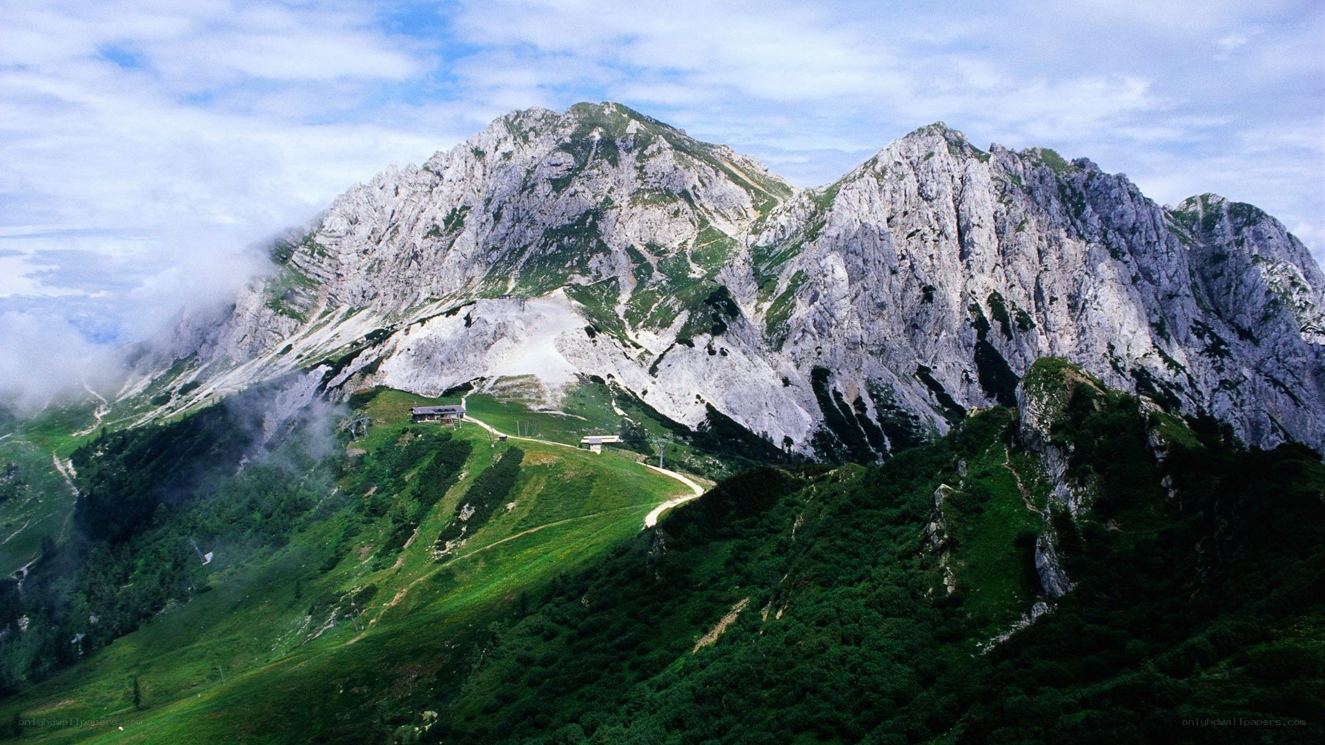 Mountain landscape with green slopes