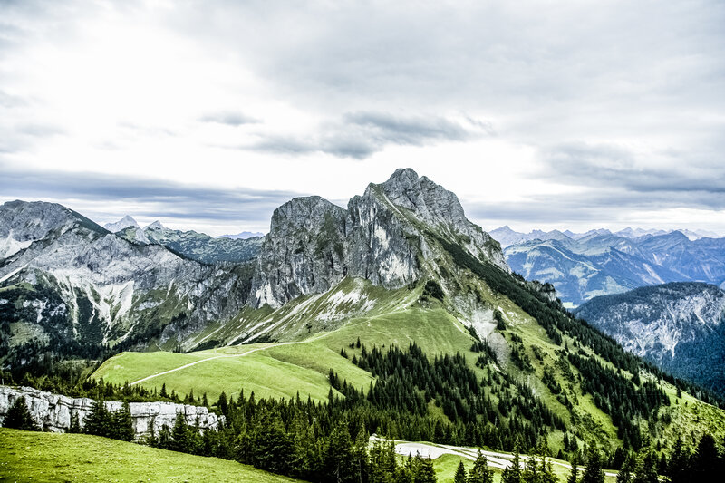 Mountain landscape with green slopes