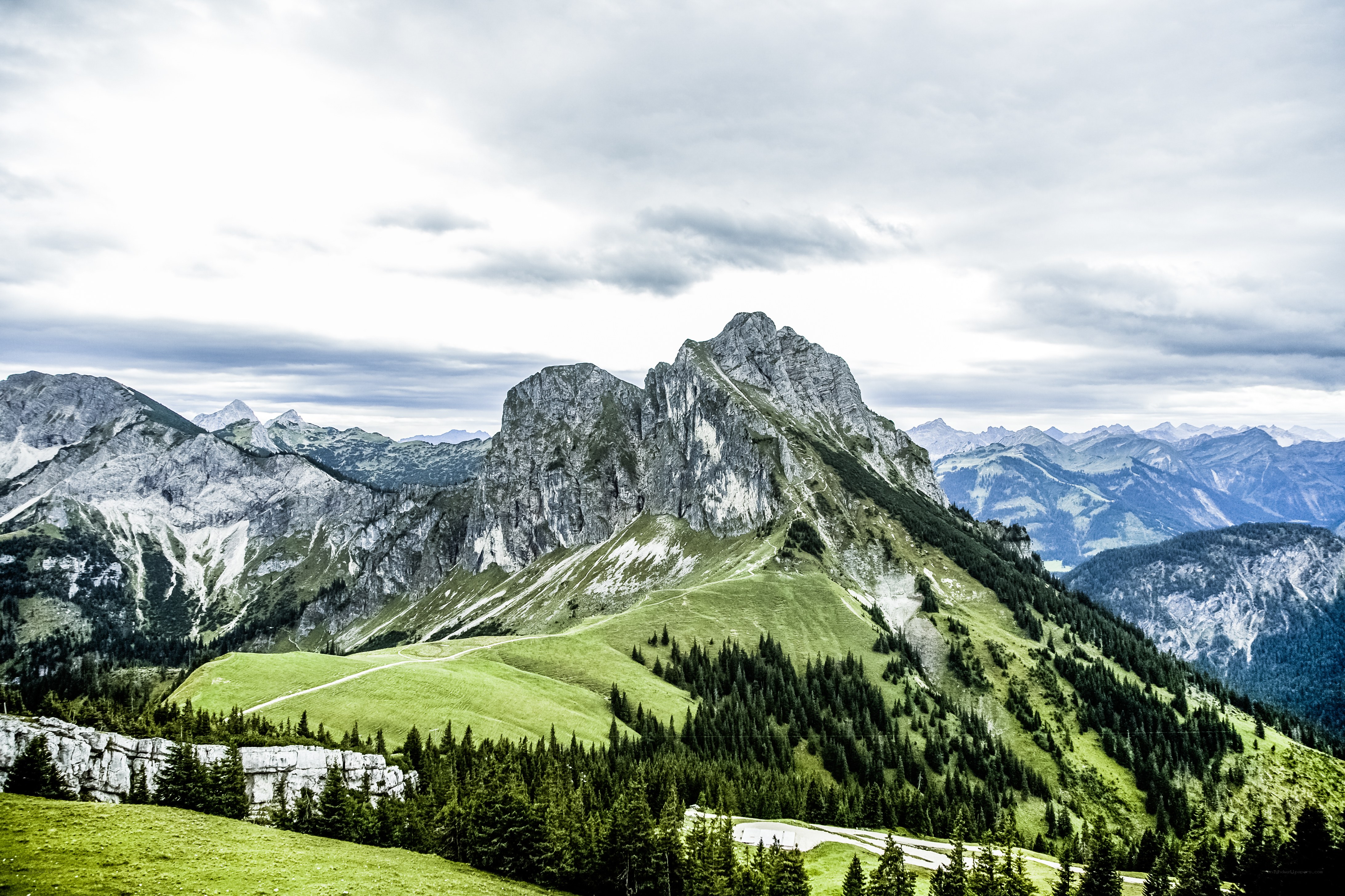 Mountain landscape with green slopes