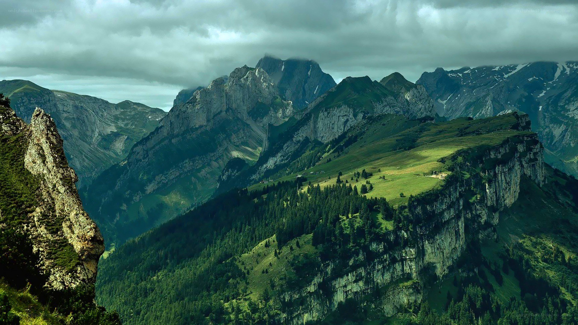 Mountain landscape with green valleys
