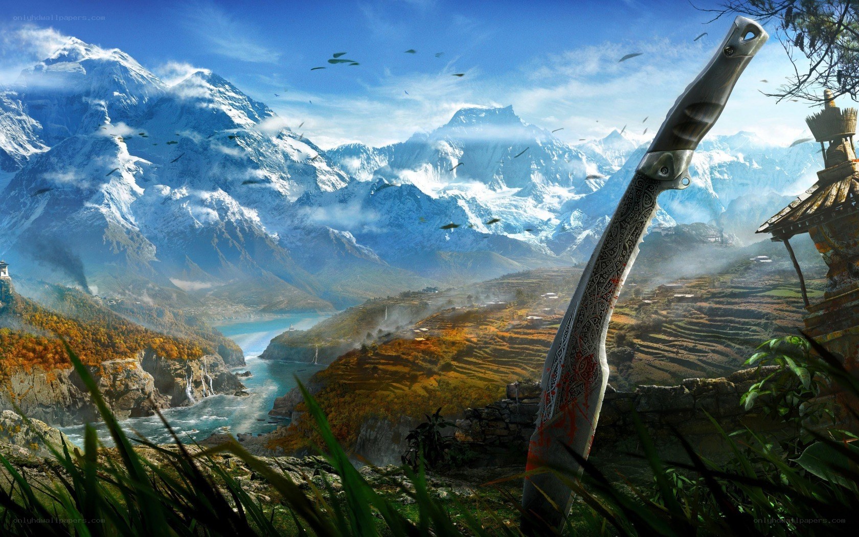 Mountain landscape with knife