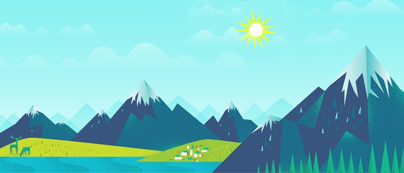 Mountain Landscape with Lake — Blue, Serene, Afternoon, Vector Art
