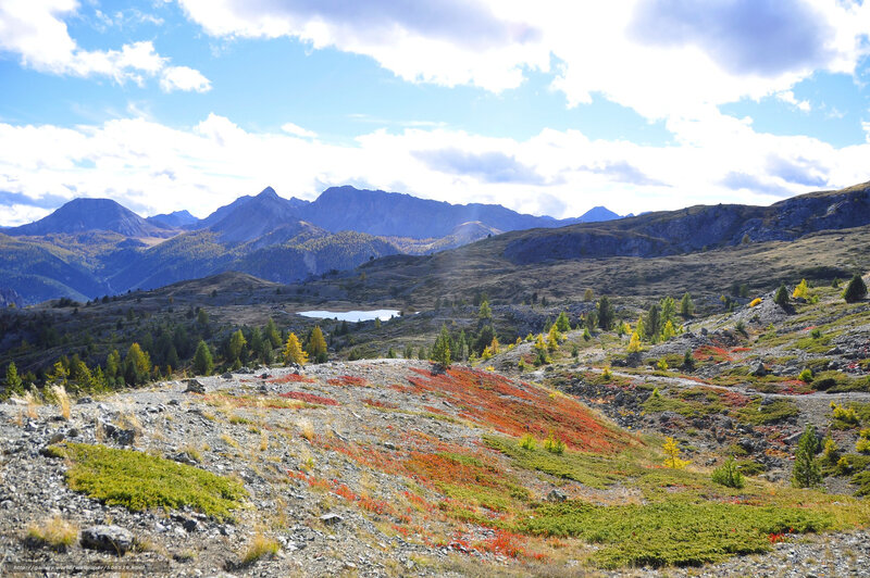 Mountain Landscape with Lake — Blue, Serene, Autumn, Photograph