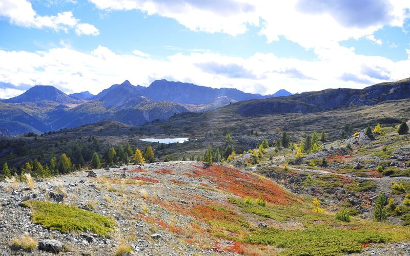 Mountain Landscape with Lake — Blue, Serene, Autumn