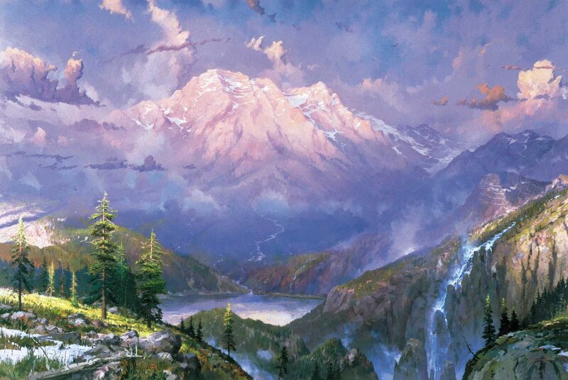 Mountain Landscape with Lake — Blue, Serene, Sunrise