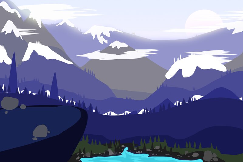Mountain Landscape with Lake — Blue, Serene, Sunset