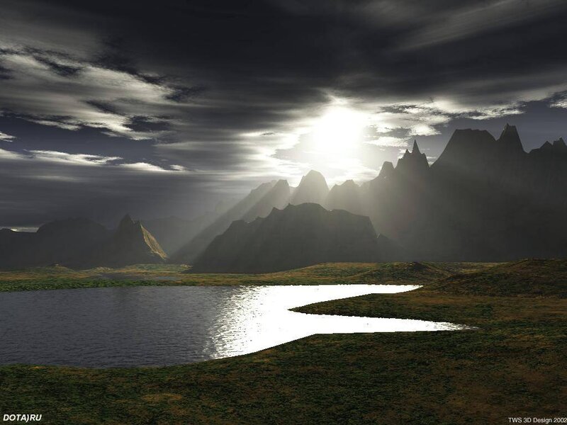 Mountain Landscape with Lake — Gray