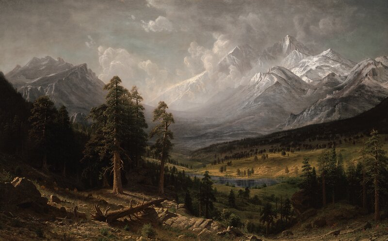Mountain Landscape with Lake — Green, Dramatic, Painting