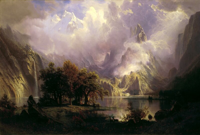 Mountain Landscape with Lake — Purple, Dramatic, Sunset, Painting