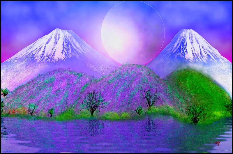 Mountain Landscape with Lake — Purple