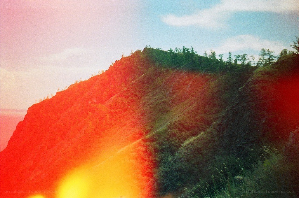 mountain landscape with lens flare