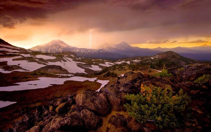 Mountain Landscape with Lightning — Orange