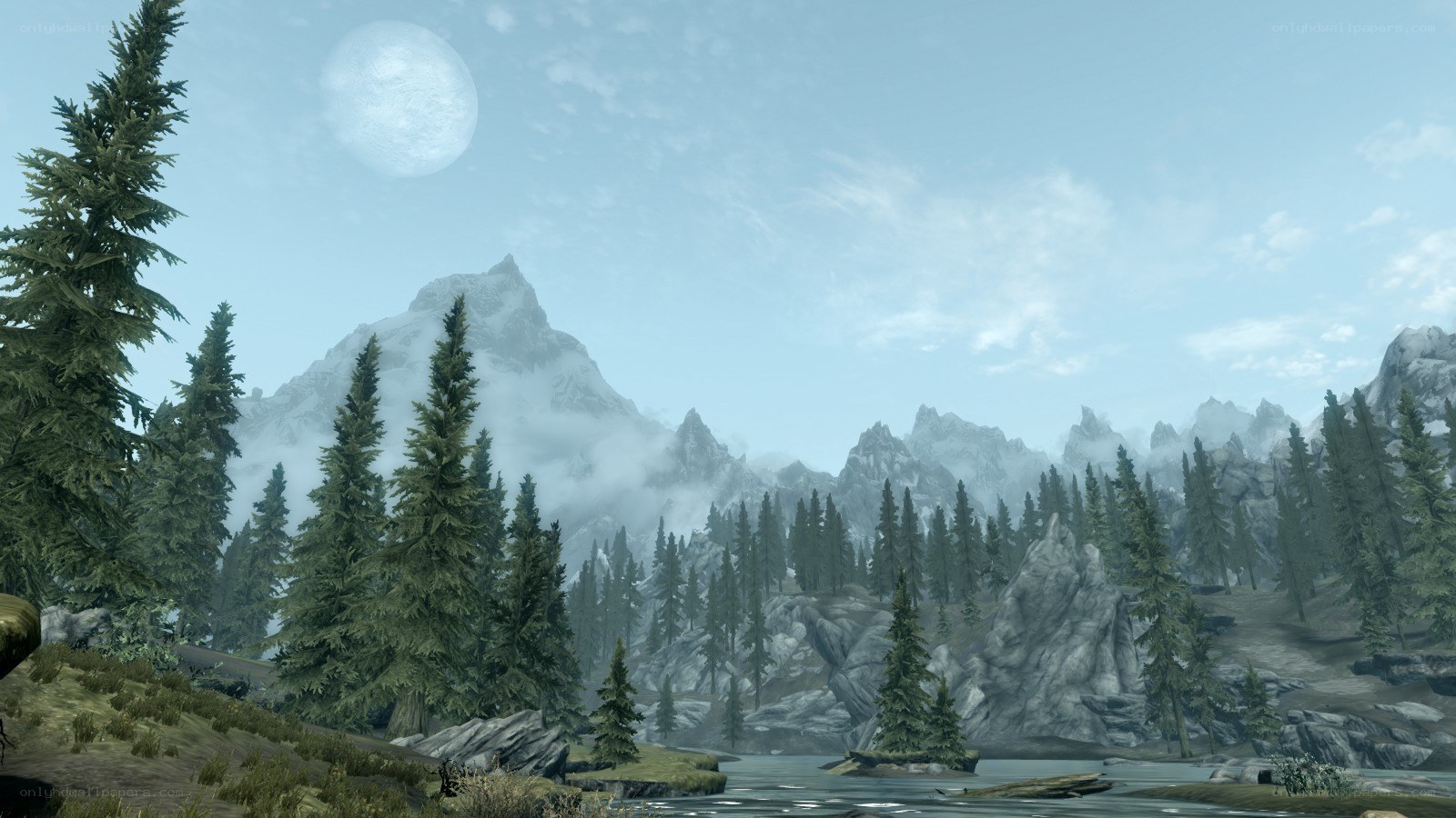 mountain landscape with moon