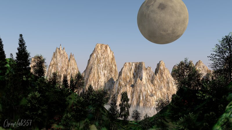 Mountain Landscape with Moon — Blue, Serene